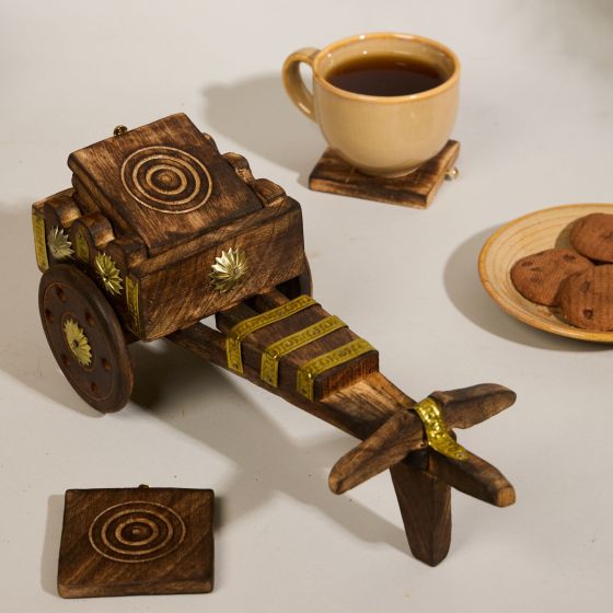  Wooden Coaster Cart - Set of 6