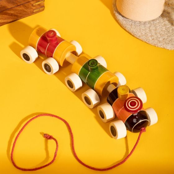 Channapata Train Blue & Red | Toy for Kids | Handmade Toys | Wooden Toys