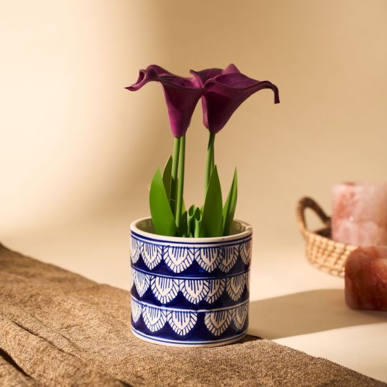 Khurja Pottery Indoor Pot Pipe Shape || Navy Blue Colour || Small Size 4 Inches || Saras Aajeevika