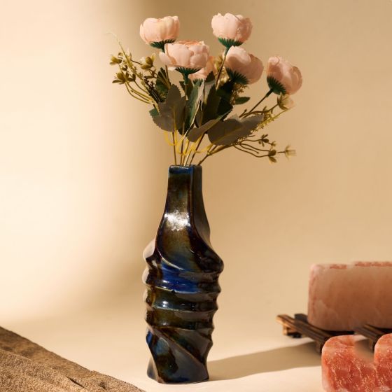 Khurja Pottery Flower Vase Baldar Shape Bottle Green Colour Size 10 Inches