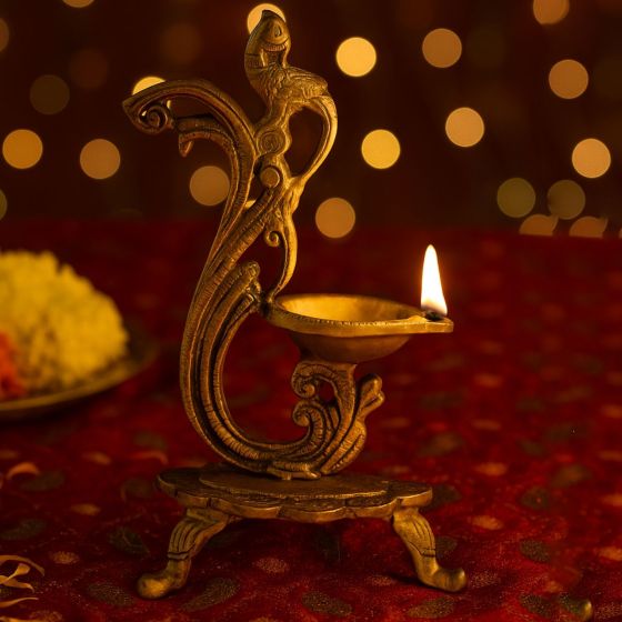 Timeless Antique Brass Deepak on Stand | Puja Essentials |Handmade Brass Deepak | Deepak on Stand