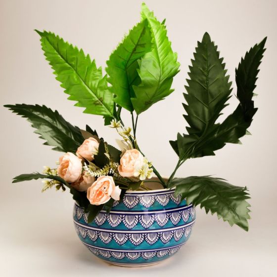 Khurja Pottery Outdoor Pot – Apple Shape, Light Green, Big Size (6 Inches)