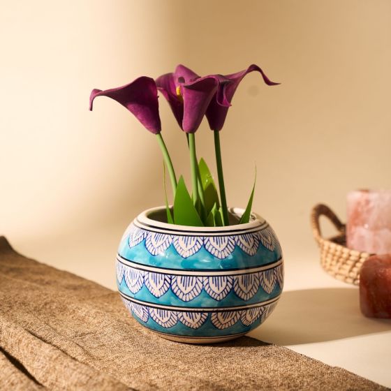 Khurja Pottery Indoor Pot Apple Shape || Light Green Colour || Big Size 5 Inches || Saras Aajeevika