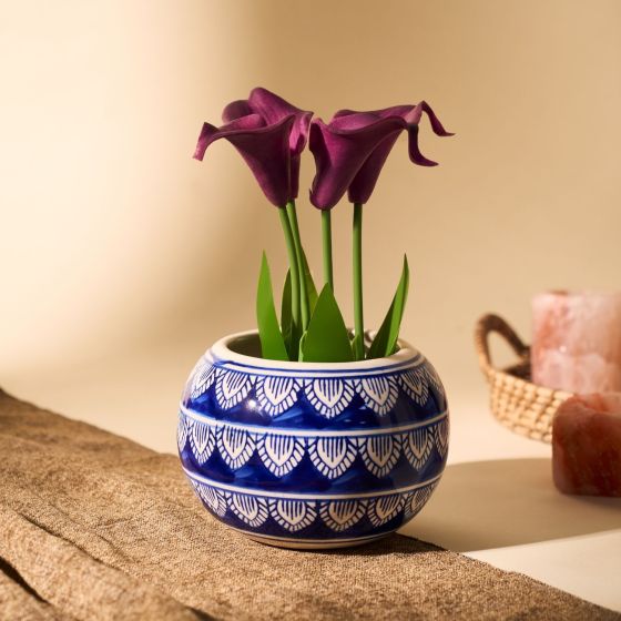 Khurja Pottery Indoor Pot Apple Shape Sky Blue Colour Big Size 5 Inch || Saras Aajeevika