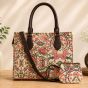 Jacquard Fabric Women's Handbag 12*10 inch || White & Pink Colour || Saras Aajeevika