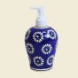 Khurja Pottery Dispenser Big Blue White Flower  | Hand Paited Ceramic Liquid Soap Dispenser with Pump| Bathroom Liquid Soap Dispenser |Kitchen Liquid Soap Dispenser
