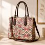 Jacquard Fabric Women's Handbag 12*10 inch || White & Pink Colour || Saras Aajeevika