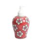 Khurja Pottery Dispenser Big Red White Flower 2| Hand Paited Ceramic Liquid Soap Dispenser with Pump| Bathroom Liquid Soap Dispenser |Kitchen Liquid Soap Dispenser