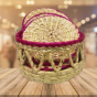 Handcrafted Sikki Grass Coaster Set with Holder – Pink Trim (Set of 5)