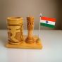 Pen Stand Ashoka Piller With Indian Flag & Indian Rupees Symbol (2) || 4 Inch || Natural Color || Saras Aajeevika