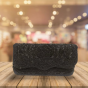  Embroidered B Envelope Clutch Black