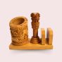 Pen Stand With Ashoka Piller & Card Holder Section (8) || 4 inch || Natural Color || Saras Aajeevika