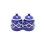 Khurja Pottery Jar + Tray Blue Geometric Shape 2+1| Hand painted | Kitchen ware | Home Décor | Blue