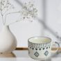 Khurja Pottery Murli Cup Painting Grey Flower So6 | |Ceramic Cup | Microwave Safe | Hand painted | Kitchen ware | Home Décor | Grey