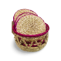 Handcrafted Sikki Grass Coaster Set with Holder – Pink Trim (Set of 5)