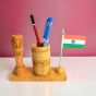 Pen Stand with Ashoka Piller & Indian Flag 3" (4) || 4 Inch || Natural Color || Saras Aajeevika