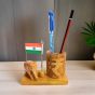 Half Pen Stand with Indian Flag & Elephant (7) || 4 inch || Natural Color || Saras Aajeevika