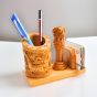 Pen Stand With Ashoka Piller & Card Holder Section (8) || 4 inch || Natural Color || Saras Aajeevika