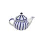 Khurja Pottery Tea Pot White Blue Line Round