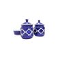 Khurja Pottery Jar + Tray Blue Geometric Shape 2+1| Hand painted | Kitchen ware | Home Décor | Blue