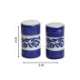 Khurja Pottery Salt Pepper White Blue Set|Handcrafted Ceramic Salt Pepper Set for Dining Table| Spices Dispenser Shaker Sprinkler Bottle |White & Blue Colour,80 ML (Set of 2 Pcs