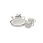 Khurja Pottery Murli Set White Grey Line | Handcrafted Ceramic Murali Tea Set| Teacup Set with Kettle & Serving Tray|Ceramic Tea set|2 Cups