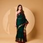 Handloom Pure Cotton Nach Mayuri Saree with Blouse || 6.8 Mtr || Bottle Green || Saras Aajeevika