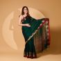 Handloom Pure Cotton Nach Mayuri Saree with Blouse || 6.8 Mtr || Bottle Green || Saras Aajeevika