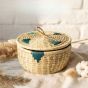 Munj Grass Chapati Box with Green Flower Design 8 Inch || Saras Aajeevika