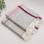 Handloom Cotton Towel 1.75 meter || Color Light Grey, Purple Line || Set of 2 || Saras Aajeevika