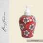 Khurja Pottery Dispenser Big Red White Flower 2| Hand Paited Ceramic Liquid Soap Dispenser with Pump| Bathroom Liquid Soap Dispenser |Kitchen Liquid Soap Dispenser