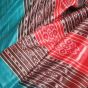 Handloom Ikat Tussar Saree – Red & Teal with Traditional Geometric Pallu
