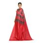 Handloom Ikat Tussar Saree – Red & Teal with Traditional Geometric Pallu