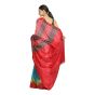Handloom Ikat Tussar Saree – Red & Teal with Traditional Geometric Pallu