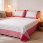 Bedspread Cotton White With Red Line (Double Bed Sheet with Pillow Cover)