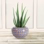 Khurja Pottery Outdoor Pot – Apple Shape, Red & Blue, Large Size (6 Inches)