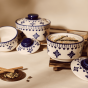 Khurja Pottery Donga  3Pc White + Blue Clr 6.5 In || Saras Aajeevika