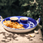 Khurja Pottery Pizza Platter White and Blue Leaf Big | Ceramic Tableware | Handmade pizza platter
