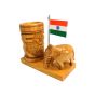 Pen Stand Indian Rupees Symbol With Indina Flag and Elephant (1) || 4 Inch || Natural Color || Saras Aajeevika