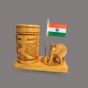 Pen Stand Indian Rupees Symbol With Indina Flag and Elephant (1) || 4 Inch || Natural Color || Saras Aajeevika