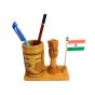Pen Stand Ashoka Piller With Indian Flag & Indian Rupees Symbol (2) || 4 Inch || Natural Color || Saras Aajeevika