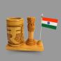 Pen Stand Ashoka Piller With Indian Flag & Indian Rupees Symbol (2) || 4 Inch || Natural Color || Saras Aajeevika