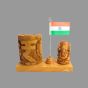 Pen Stand With Indian National Flag & Lord Ganesh (3) || 4 Inch || Natural Color || Saras Aajeevika