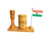 Pen Stand with Ashoka Piller & Indian Flag 3" (4) || 4 Inch || Natural Color || Saras Aajeevika