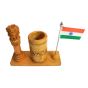 Pen Stand with Ashoka Piller & Indian Flag 3" (4) || 4 Inch || Natural Color || Saras Aajeevika