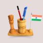Pen Stand with Ashoka Piller & Indian Flag 3" (4) || 4 Inch || Natural Color || Saras Aajeevika