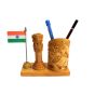 Pen Stand With Ashoka Piller & Indian Flag (5) || 4 Inch || Natural Color || Saras Aajeevika