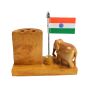 Half Pen Stand with Indian Flag & Elephant (7) || 4 inch || Natural Color || Saras Aajeevika