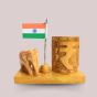 Half Pen Stand with Indian Flag & Elephant (7) || 4 inch || Natural Color || Saras Aajeevika