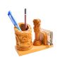 Pen Stand With Ashoka Piller & Card Holder Section (8) || 4 inch || Natural Color || Saras Aajeevika